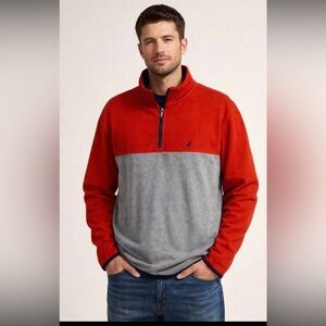 Nautica Quarter Zip Pullover Fleece Sweatshirt men’s Size XXL orange& Gray Color